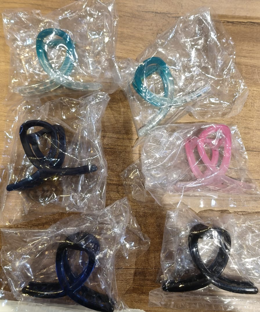 Plastic Hair Clamp Grip, Simple Matte Hair Barrette Clamp (12 Pc / Mix Design)